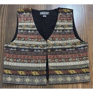 AGAPO COLLECTION Womens Large Southwestern Tapestry Button Front Vest